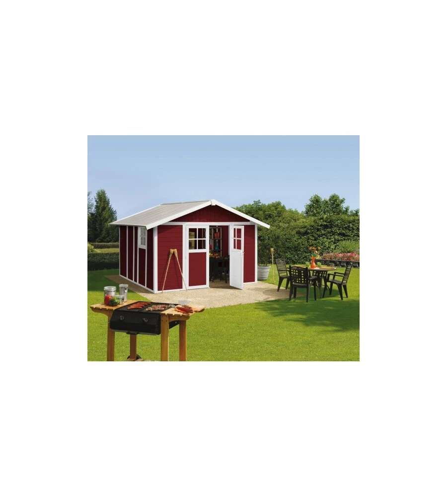 CASETTA DA GIARDINO IN PVC GROSFILLEX "DECO 11" ROSSO E BIANCO 370X407X250 CM - COD. 23011242